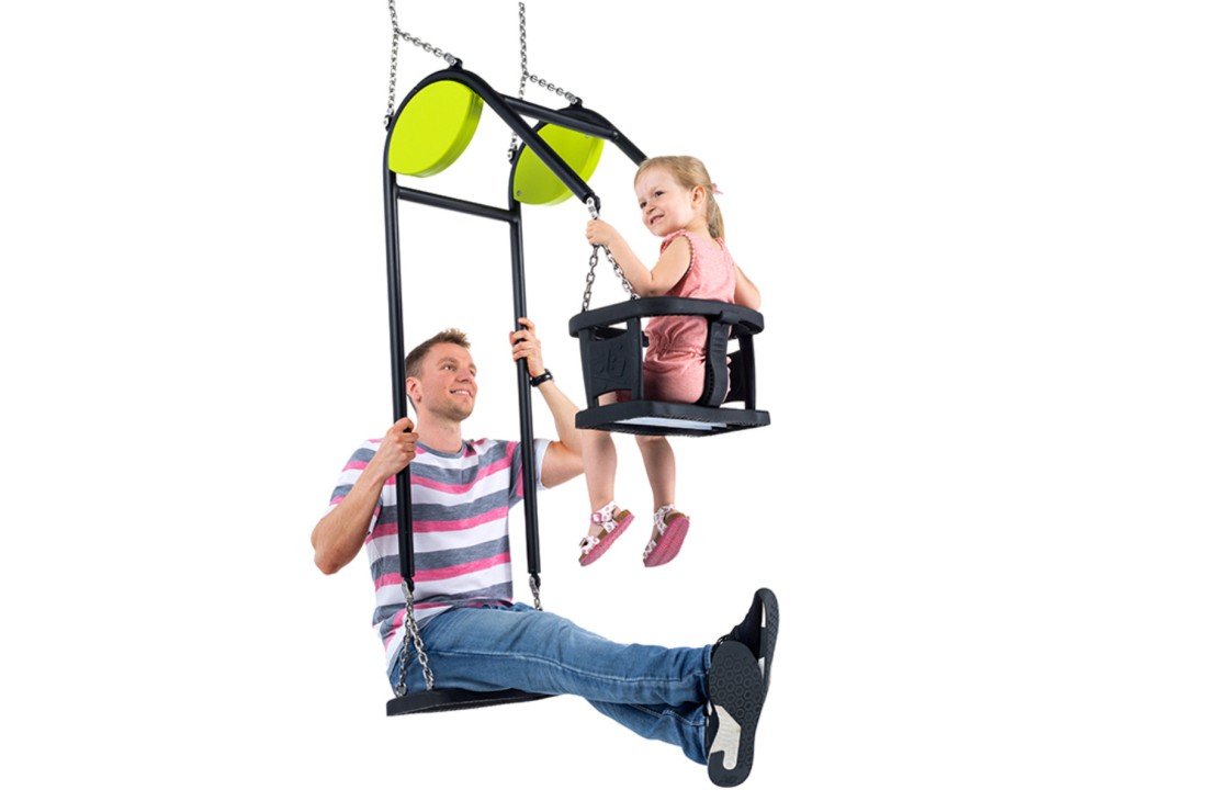 Mom and store baby swing together